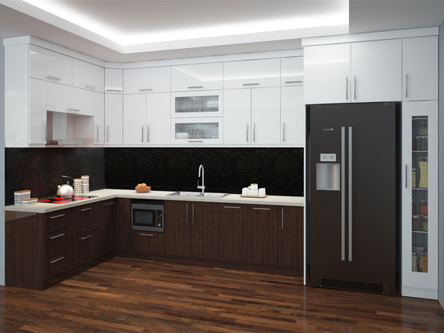 Mẫu Tủ Bếp Laminate Chữ L