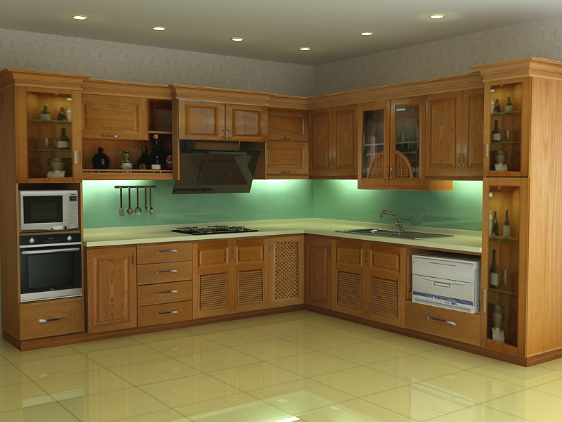 Tủ bếp gỗ sồi tự nhiên